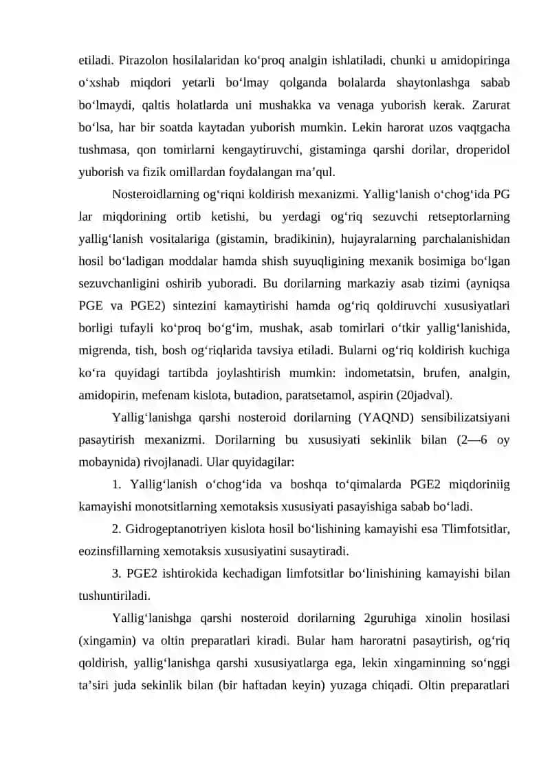 NOSTEROID TUZILISHDAGI YALLIRLANISHGA QARSHI DORI VOSITALARI 4