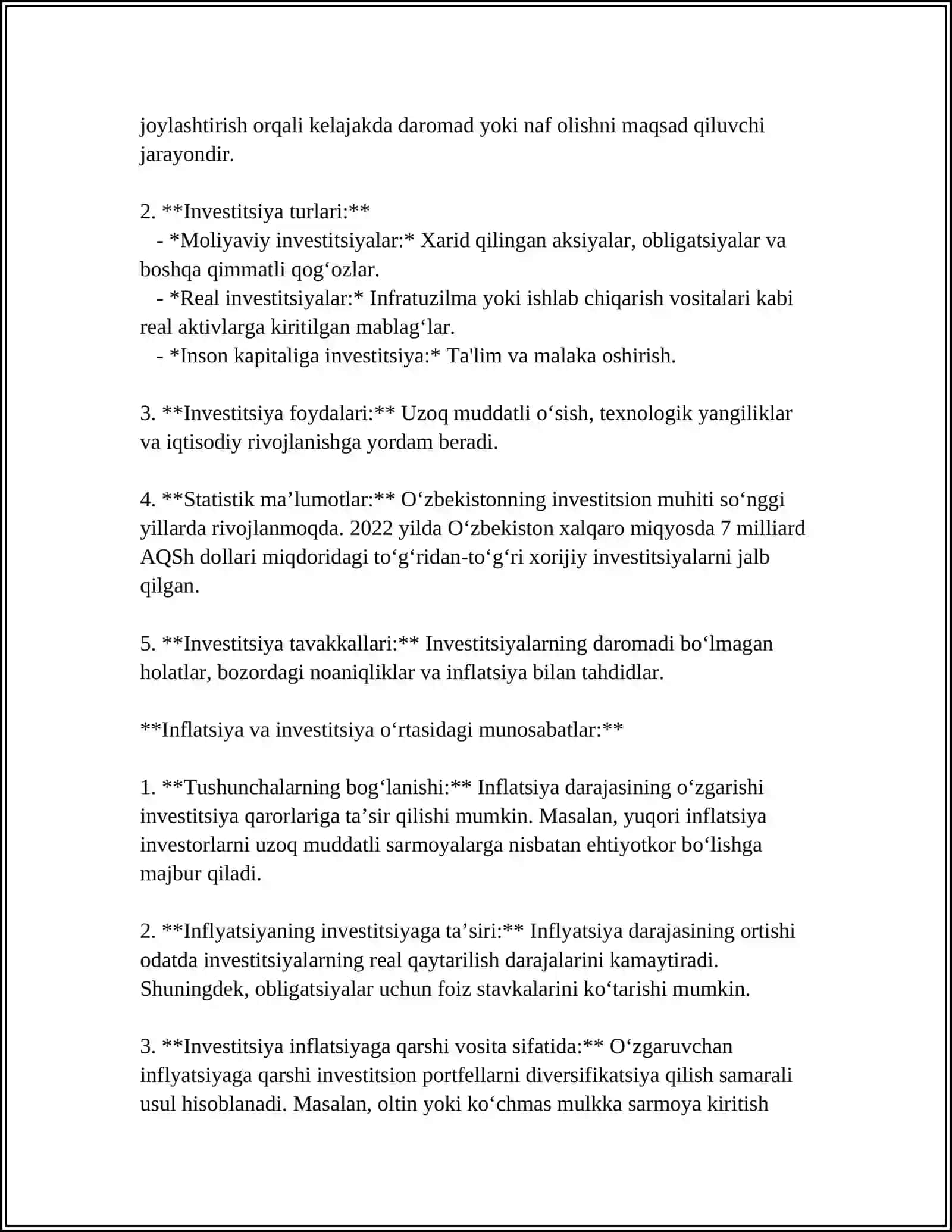 INFLYATSIYA INDEKSINING INVESTITSIYALAR SAMARADORLIGIGA TA'SIRI 4