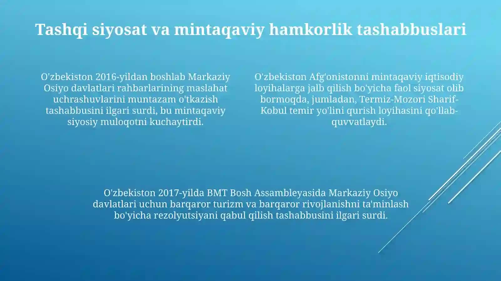 O'zbekistonning Markaziy Osiyodagi Tinchlik va barqarorlikni ta'minlashdagi urni 4