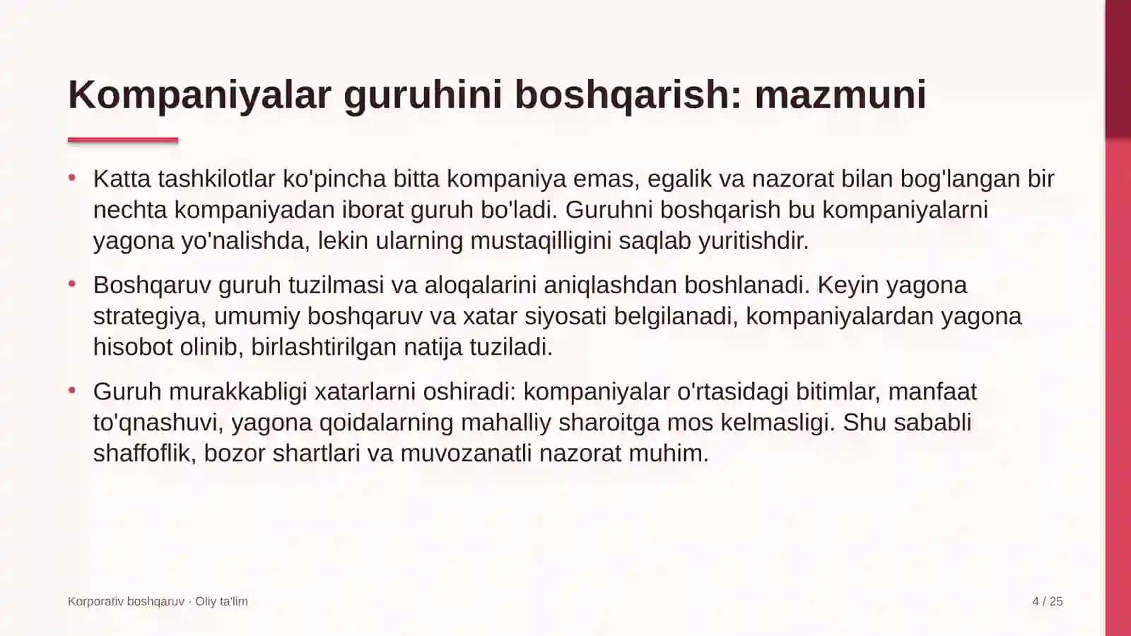 xo'jalik mollari do'konlarida kompaniyalar guruhini boshqarish 4603 4