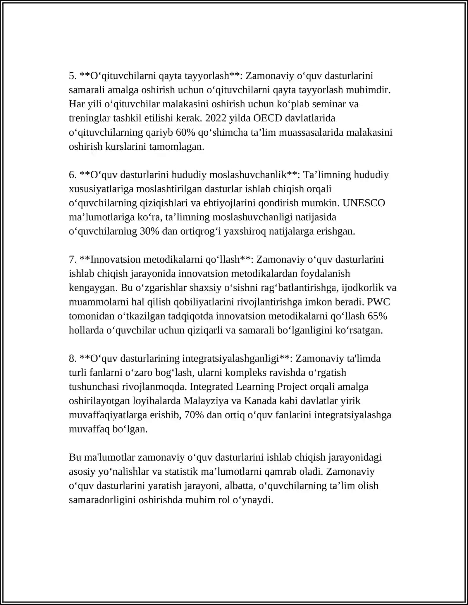 UZLUKSIZ TA'LIM TIZIMIDA FANLARNI O'QITISHNING ZAMONAVIY KONSEPSIYASI 4