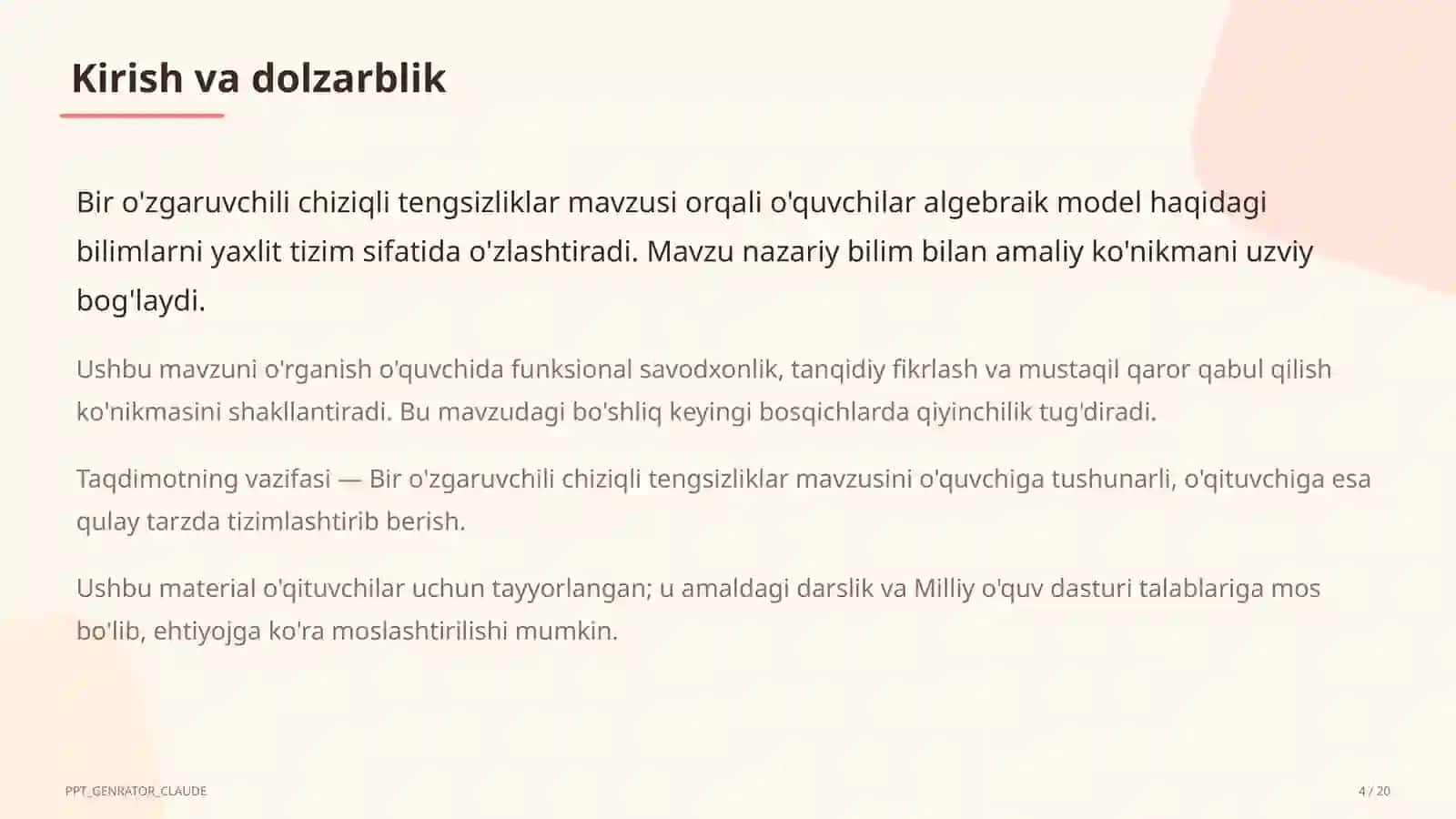 Bir o'zgaruvchili chiziqli tengsizliklar (8-sinf) 4