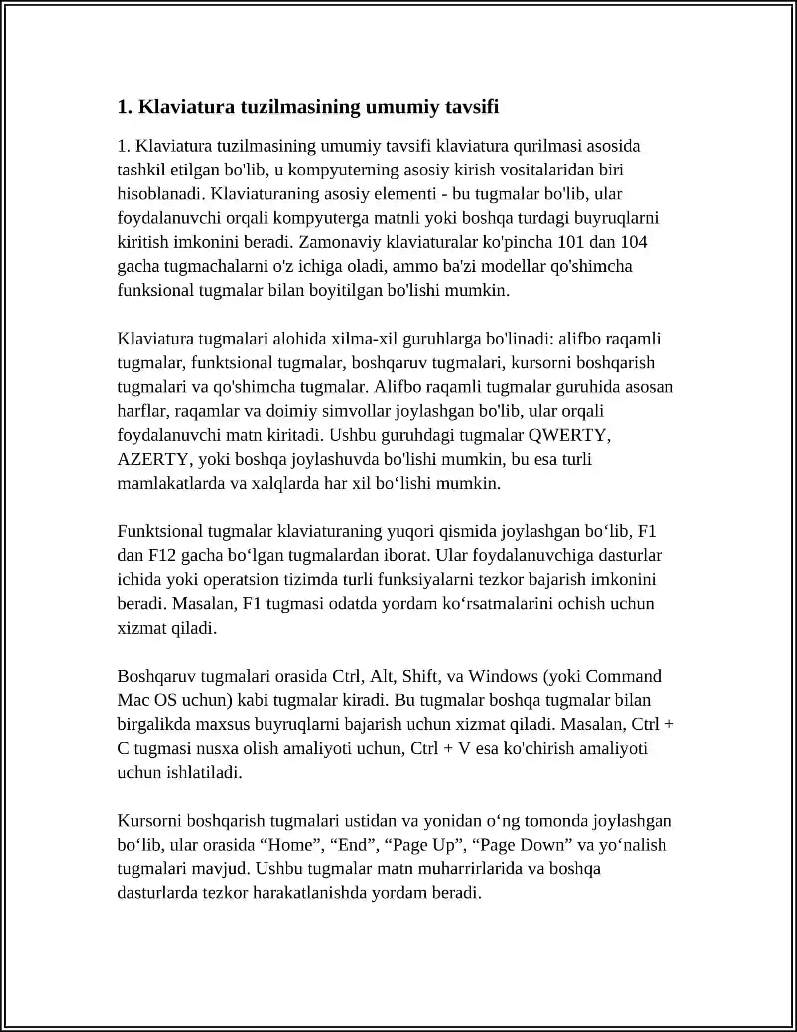 KLAVIATURA QURILMASI. TUGMACHALAR GURUHLARI VA VAZIFALARI 4