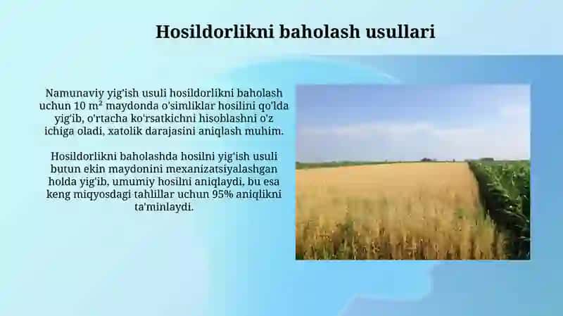 Qishloq xoʻjalik ekinlari hosildorliklariga statistik baho qurish 4