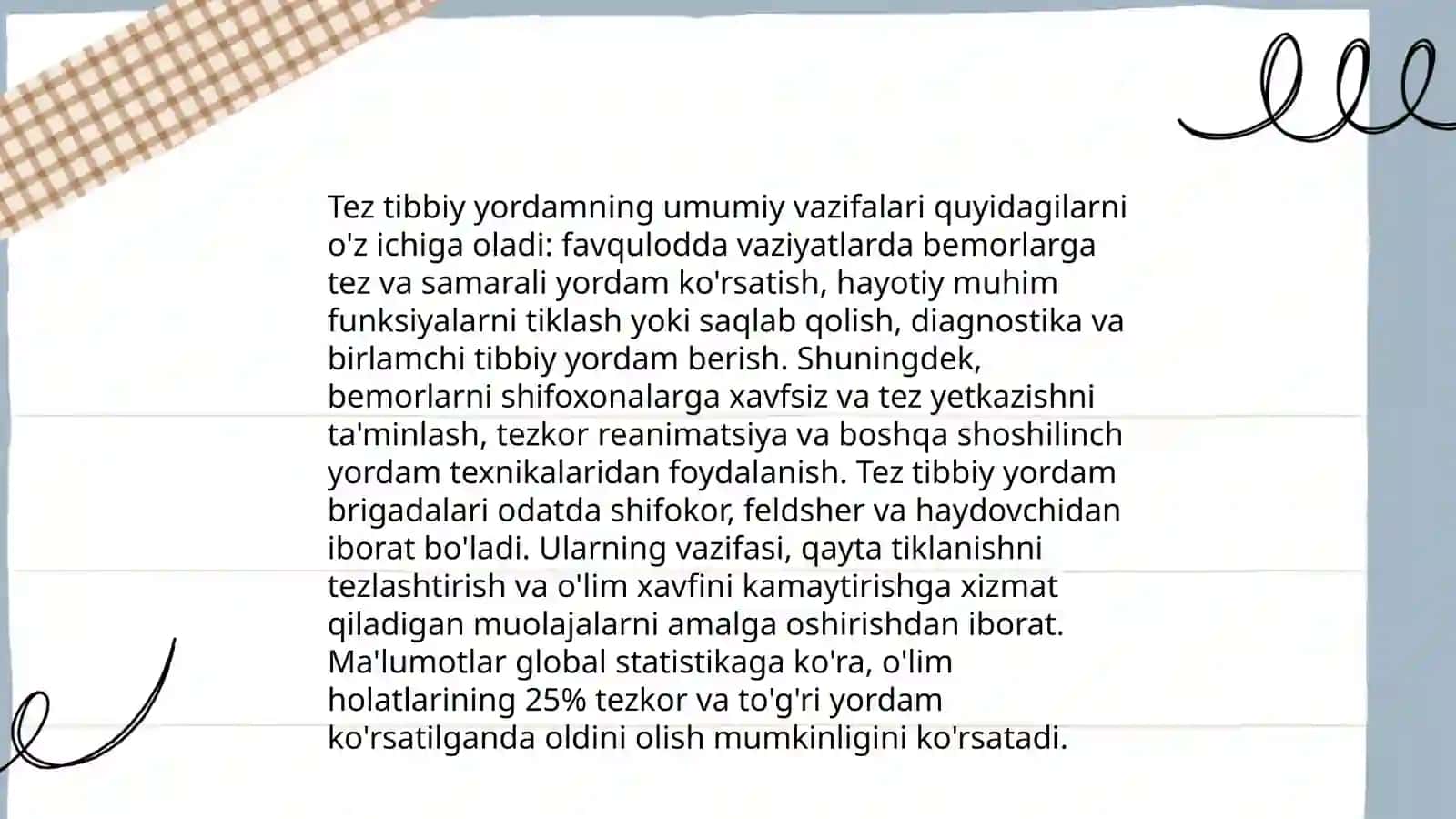 Birinchi tez tibbiy yordamning ahamiyat va uni bajarishni umumiy qoidalari 4