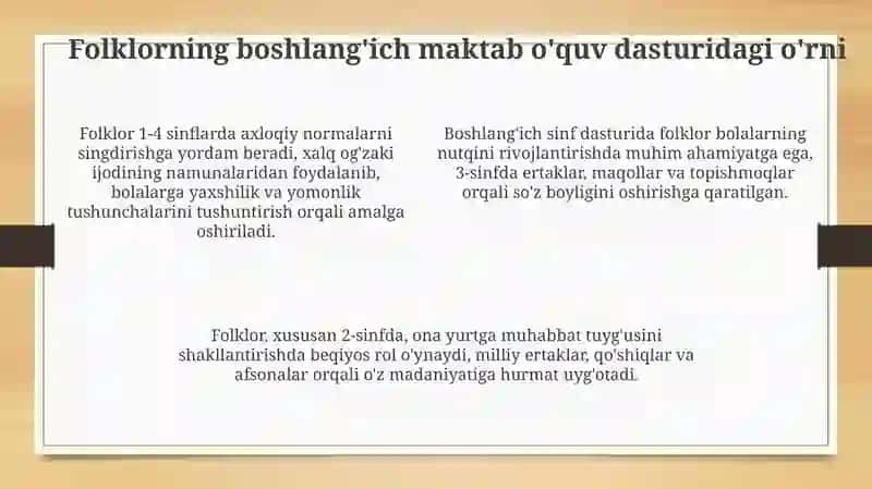 Folklorning elementar maktab darslarida qo'llanilishi: Kuzatuv va tahlil 4