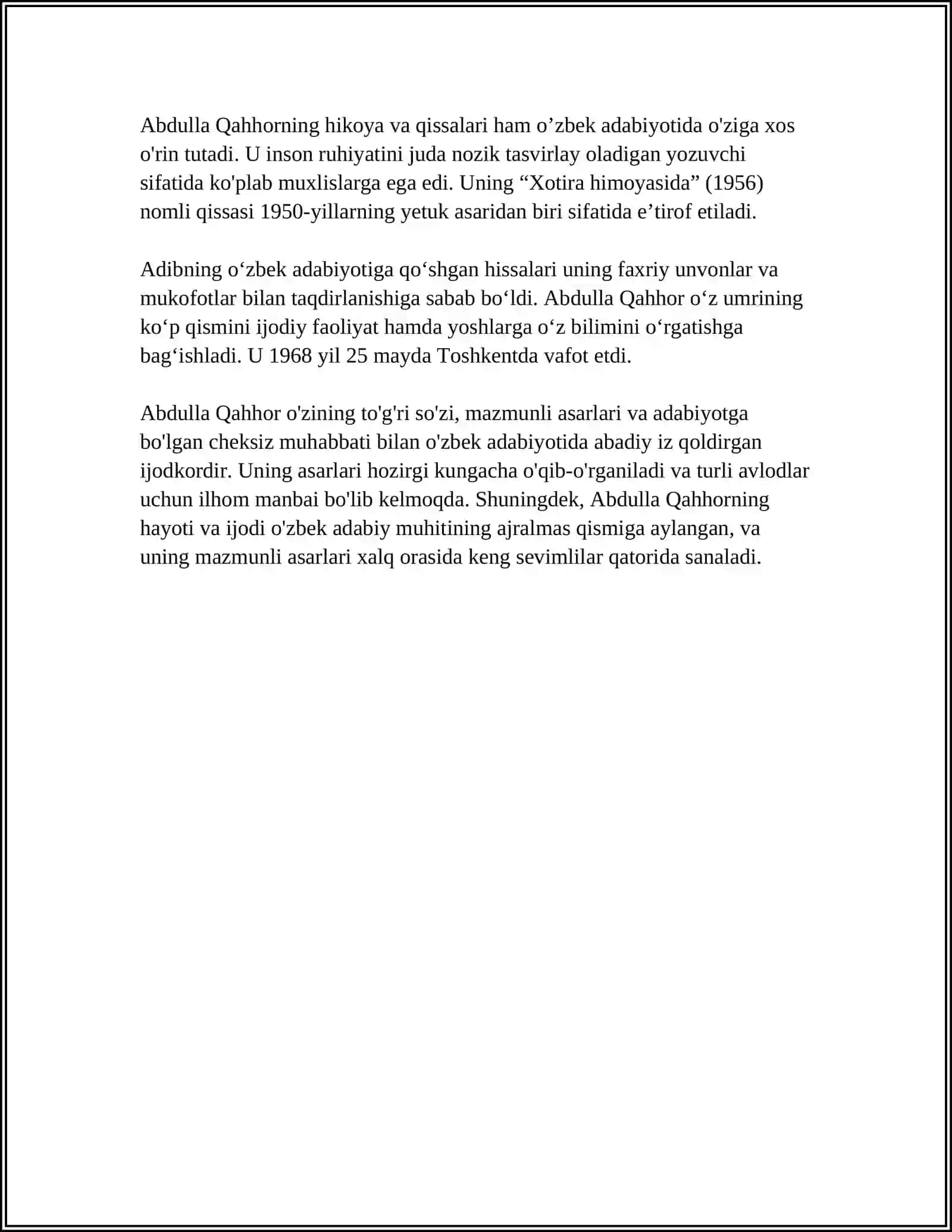 ABDULLA QAHHOR IJODI TANQIDCHILIK NIGOHIDA 4