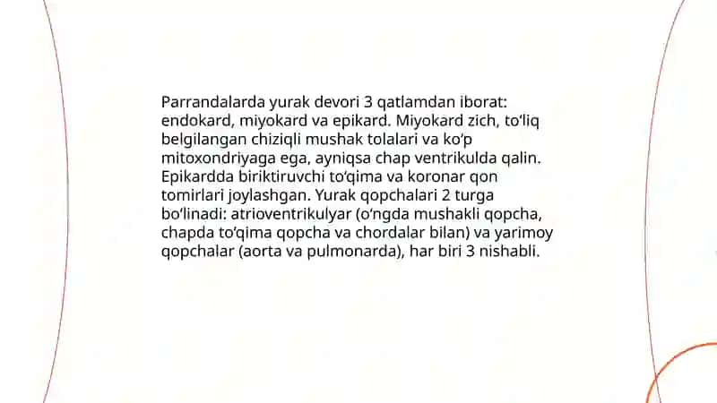 Parrandalarning yurak va qon tomirlari fiziologiyasi 4