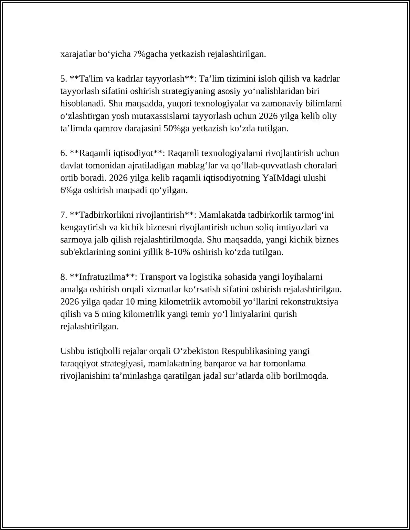 O'ZBEKISTON VA JAHON HAMJAMIYATI.HARAKATLAR STRATEGIYASIDAN TARAQQIYOT STRATEGYASI SARI 4