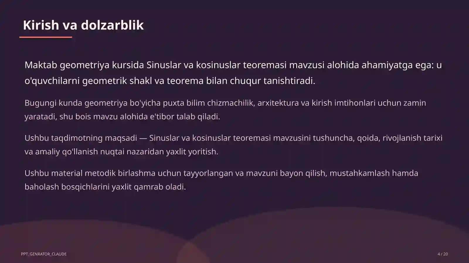 Sinuslar va kosinuslar teoremasi (9-sinf) 4