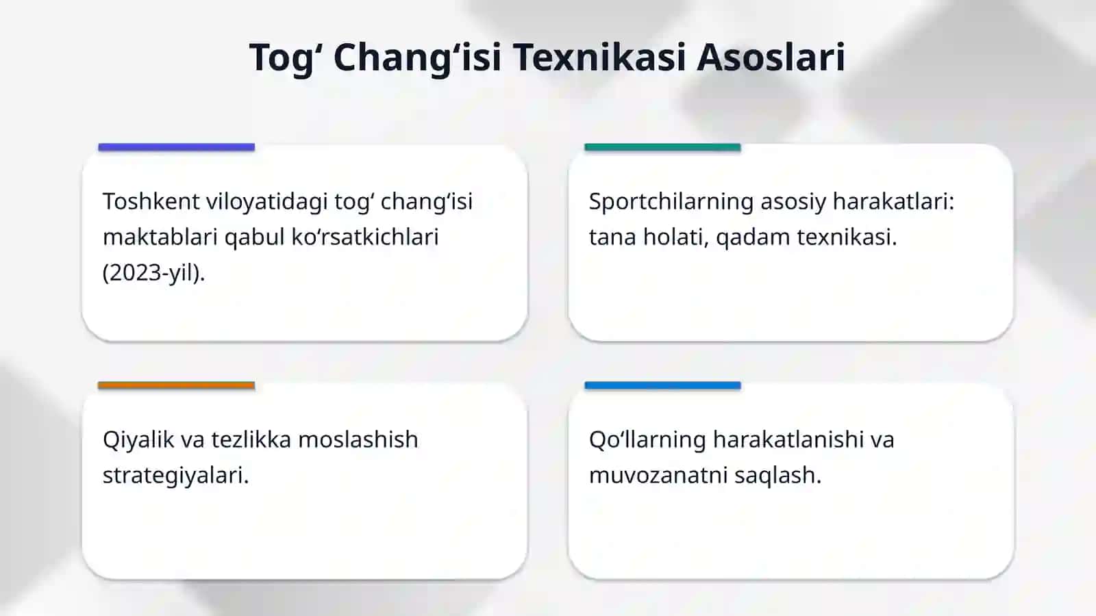 TO‘G‘ CHANG‘I SPORT TURINING TEXNIKASI VA O‘YIN QOIDALARI. 4