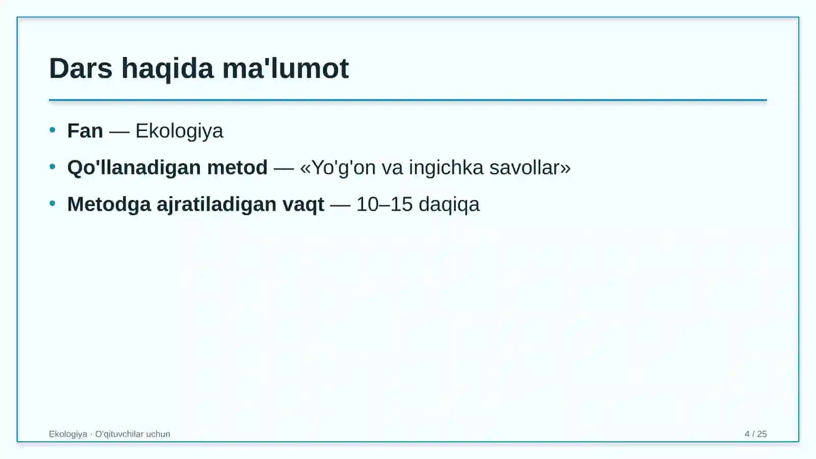 ekologiya darslarida yo'g'on va ingichka savollar metodidan foydalanish 8075 4