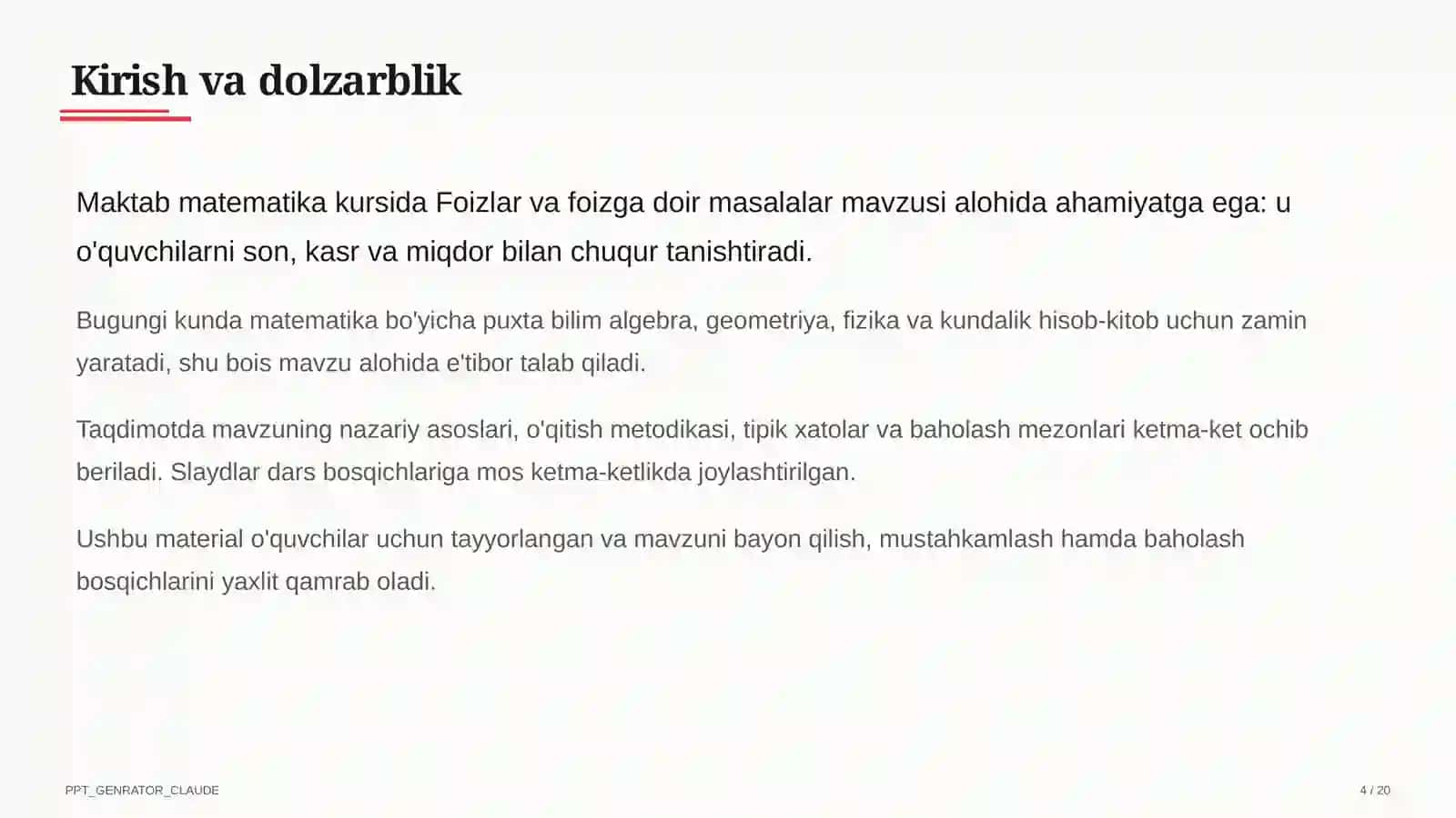 Foizlar va foizga doir masalalar (5-sinf) 4