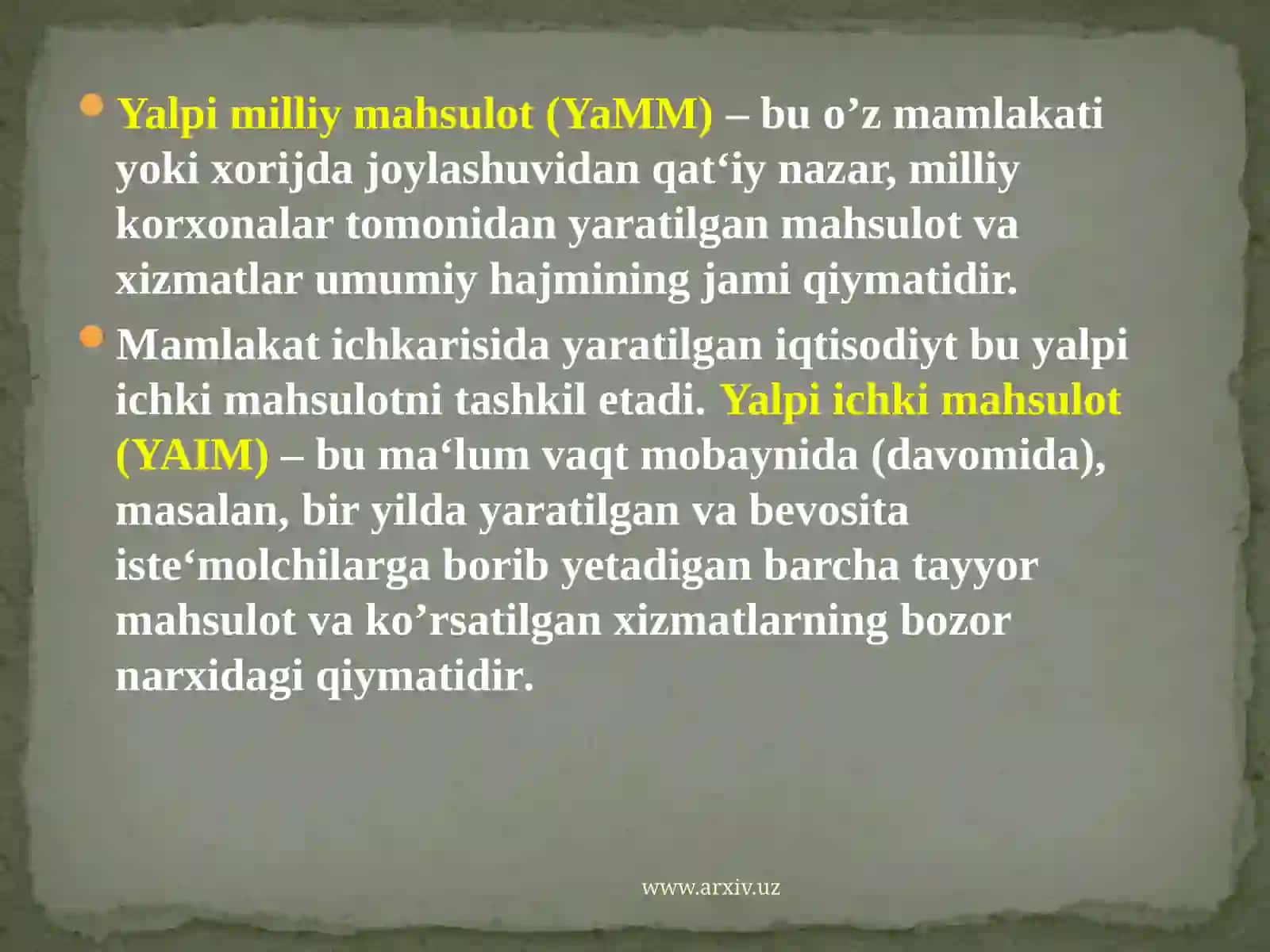 Yalpiich kimahsulotlar statistikasining xajmi 4