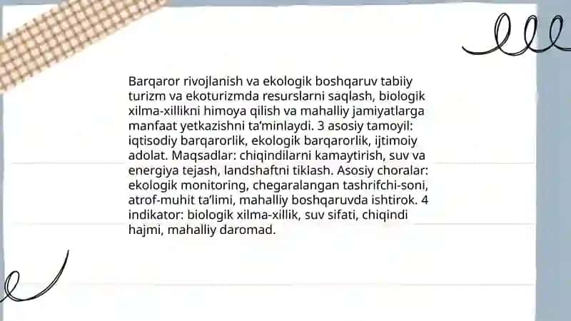 Tabiiy turizm hamda ekoturizmning umumiy va xususiy tarmoqlari 4