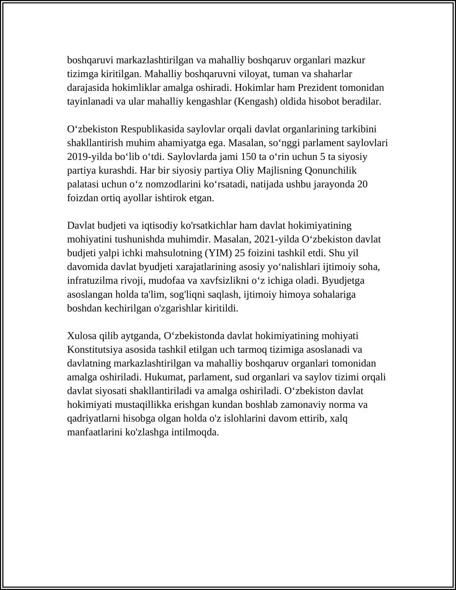 MUSTAQIL OʻZBEKISTONDA XOKIMIYATLAR BOʻLINISHI PRINSIPI 4