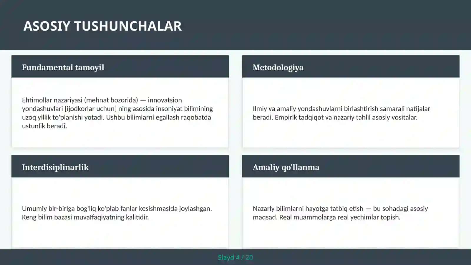 Ehtimollar nazariyasi (mehnat bozorida) — innovatsion yondashuvlari [ijodkorlar uchun] 4