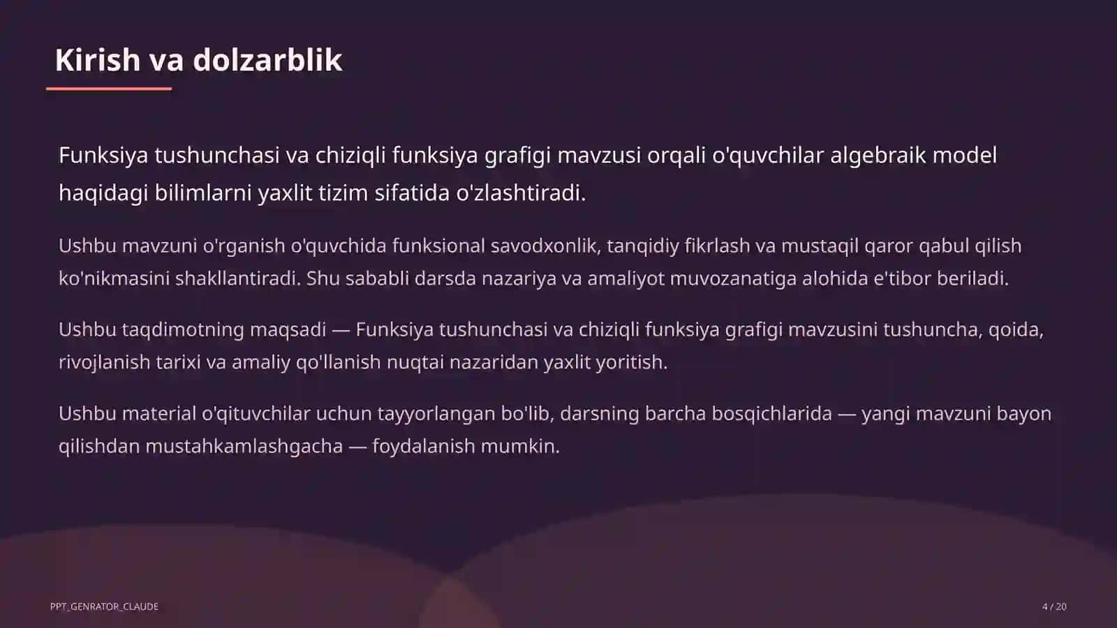 Funksiya tushunchasi va chiziqli funksiya grafigi (7-sinf) 4