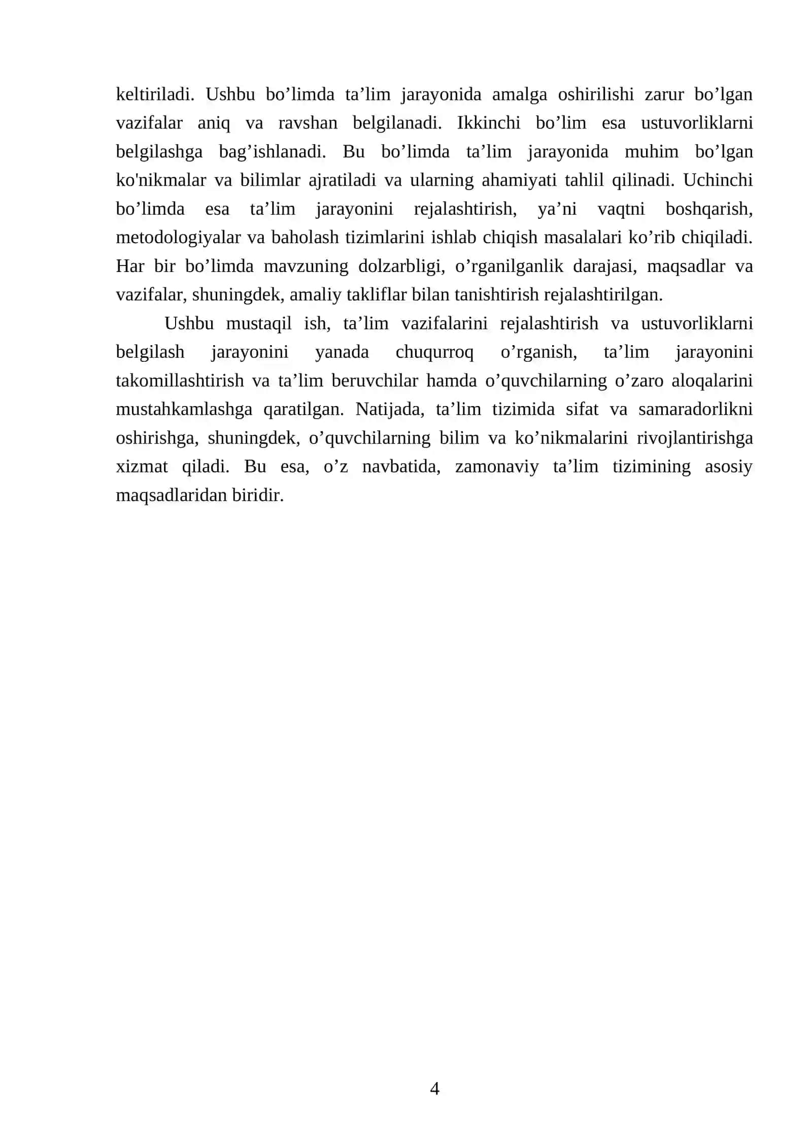 Ta’lim vazifalarini amalga oshirishni rejalashtirish va ustuvorliklarini belgilash 4