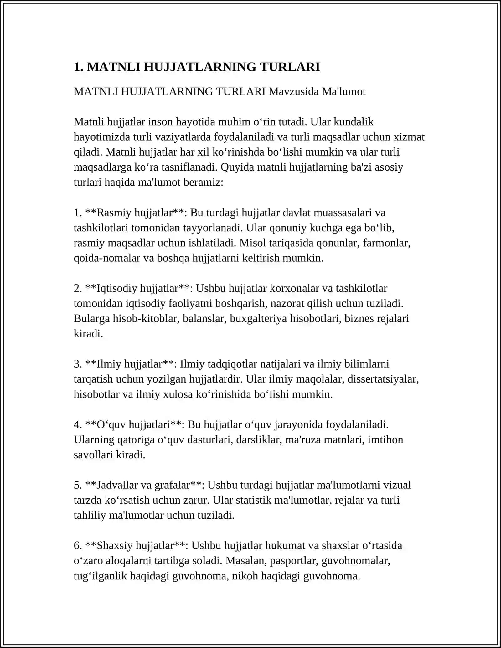 MATNLI HUJJATLARNI YARATISH, TAHRIRLASH VA FORMATLASH 4