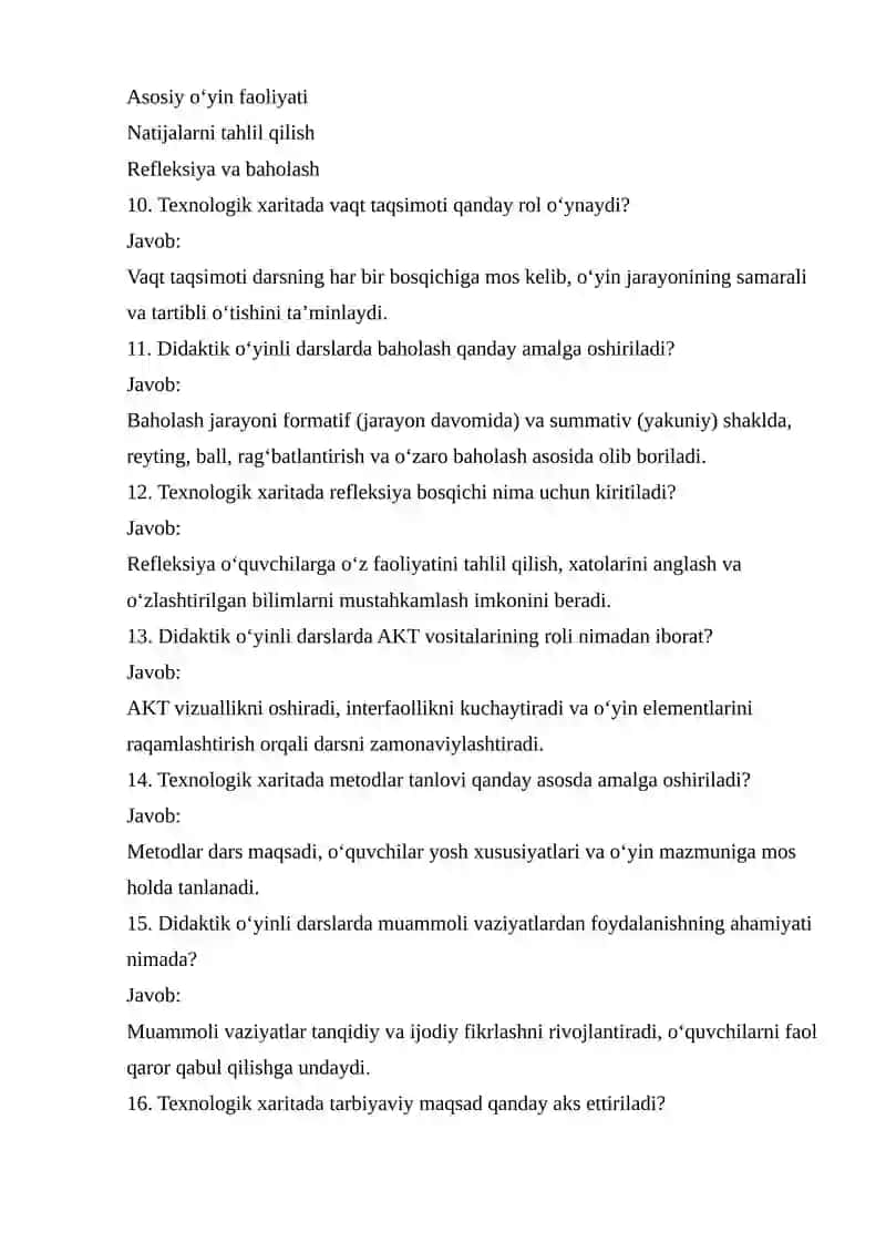Didaktik oʻyinli darslarining texnologik xaritasi. 4