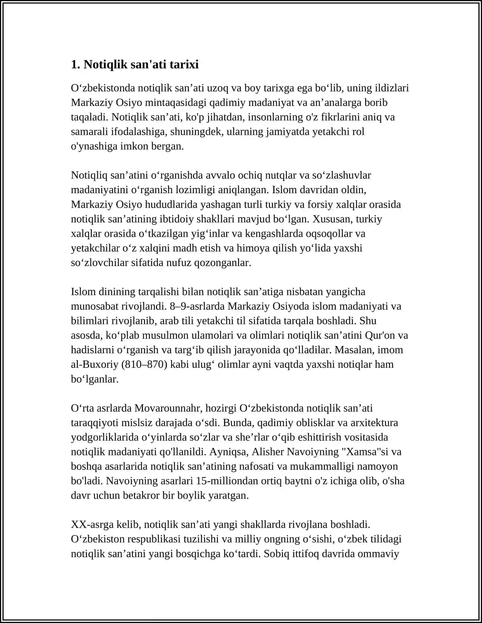 OG‘ZAKI PUBLITSISTIKA (NOTIQLIK SAN'ATI), MASHHUR NOTIQLARNING ASARLARINI O‘RGANISH 4