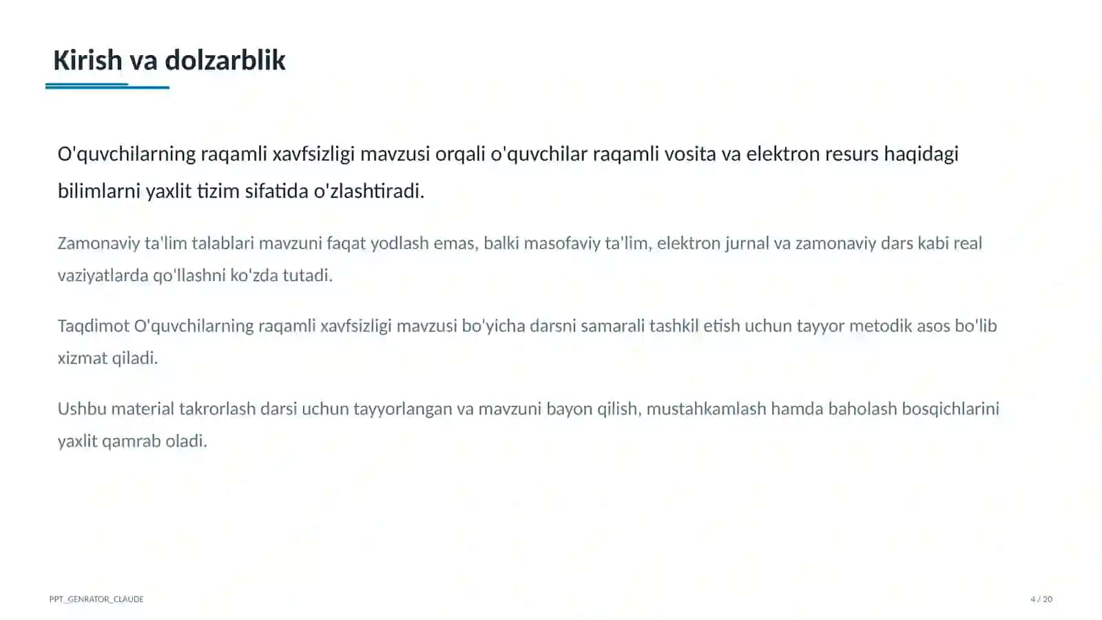 O'qituvchilar uchun: raqamli ta'lim texnologiyalari 4