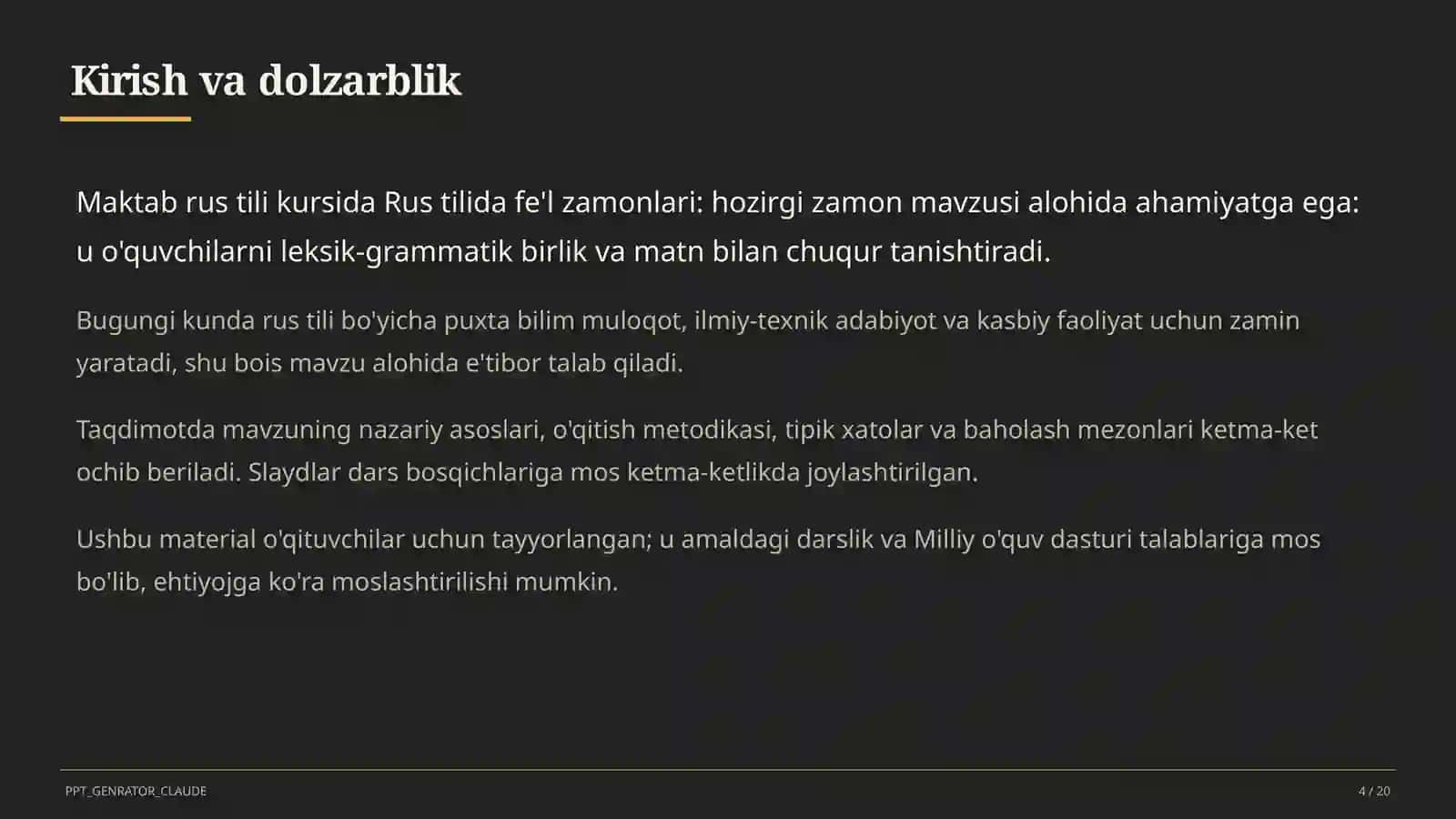 Rus tilida fe'l zamonlari: hozirgi zamon (4-sinf) 4
