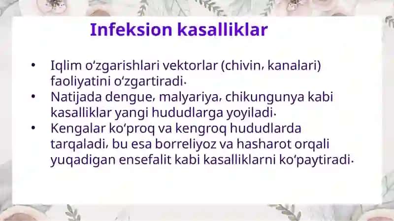 Kasalliklarning global tashvishi. Iqlim oʻzgarishlarining tibbiy oqibatlari 4