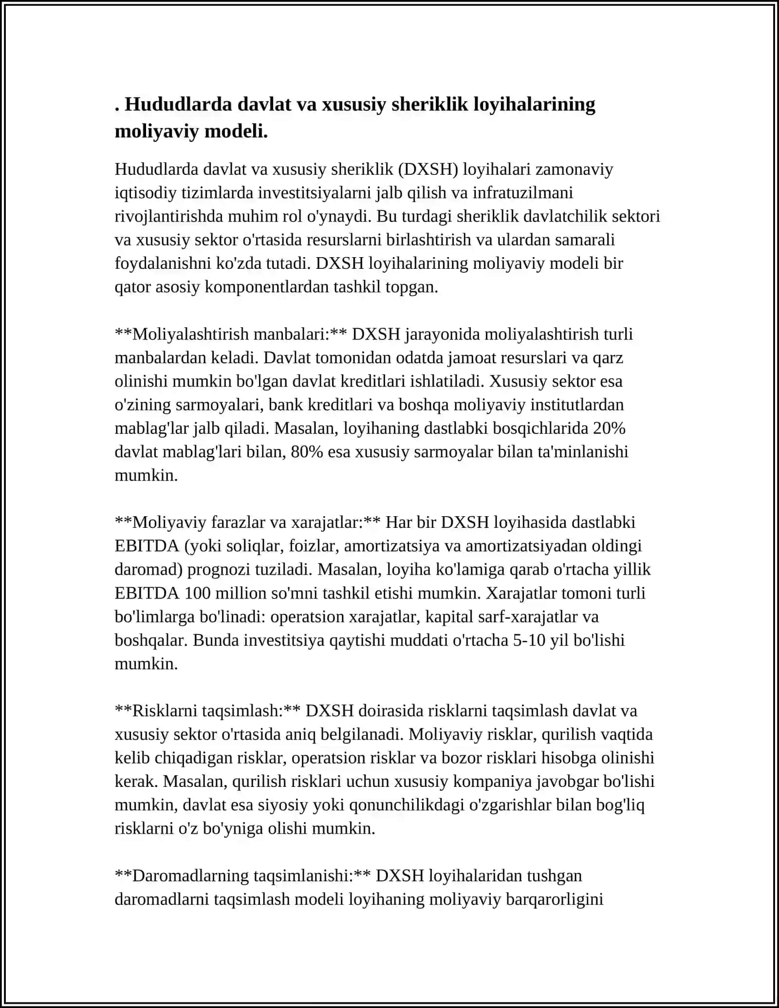 Hududlarda Davlat va Xususiy Sheriklik Loyihalarining Iqtisodiy Samaradorligi Oshirish Yo’llari 4