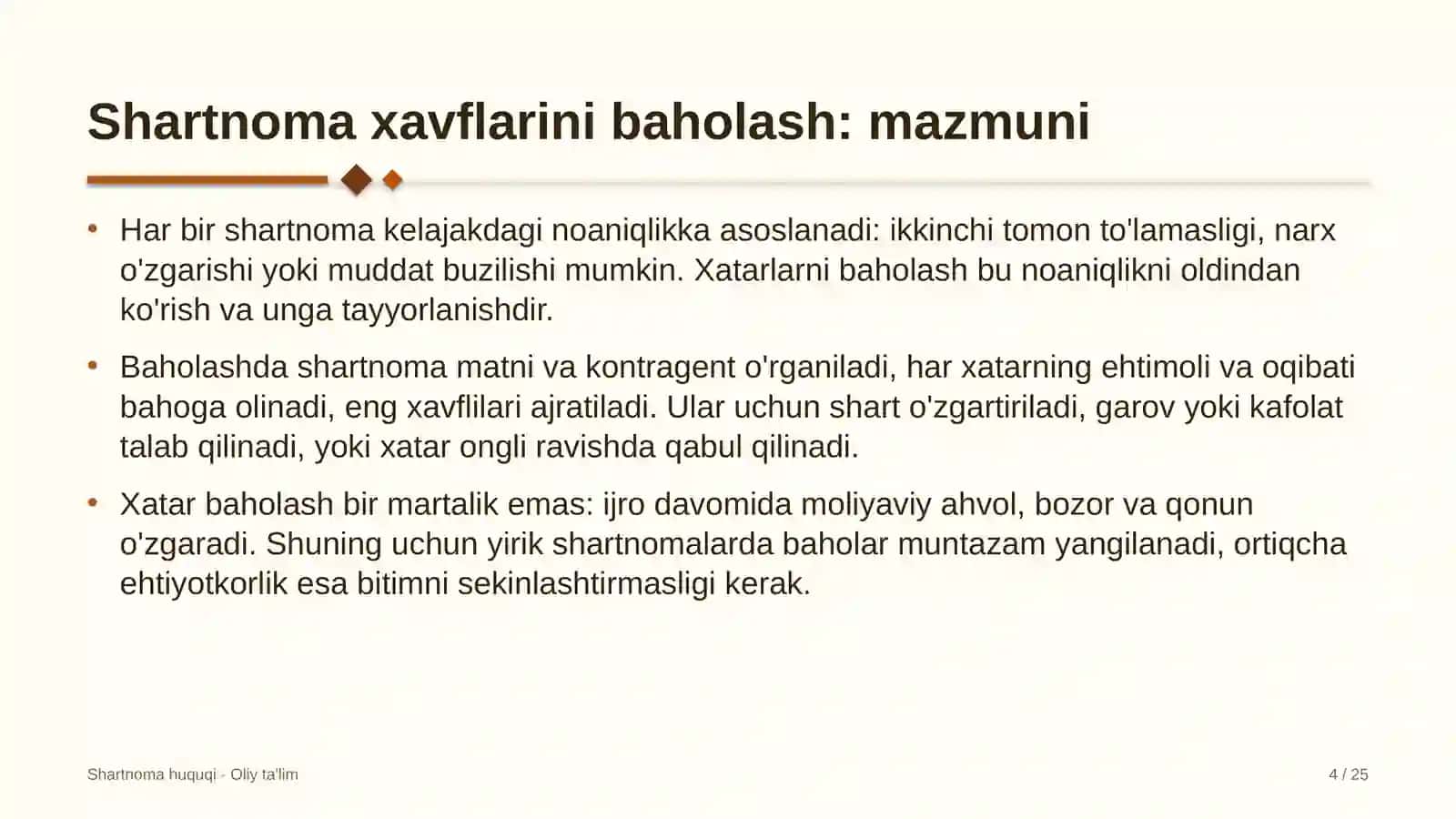 Shartnoma huquqi · Oliy ta'lim 4