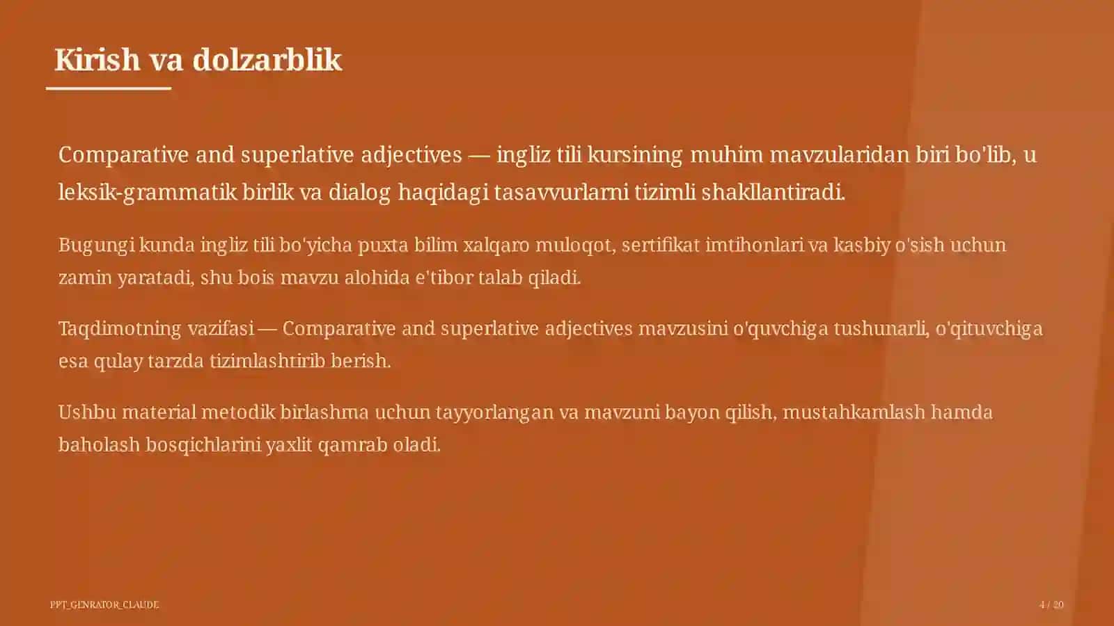 Comparative and superlative adjectives (6-sinf) 4