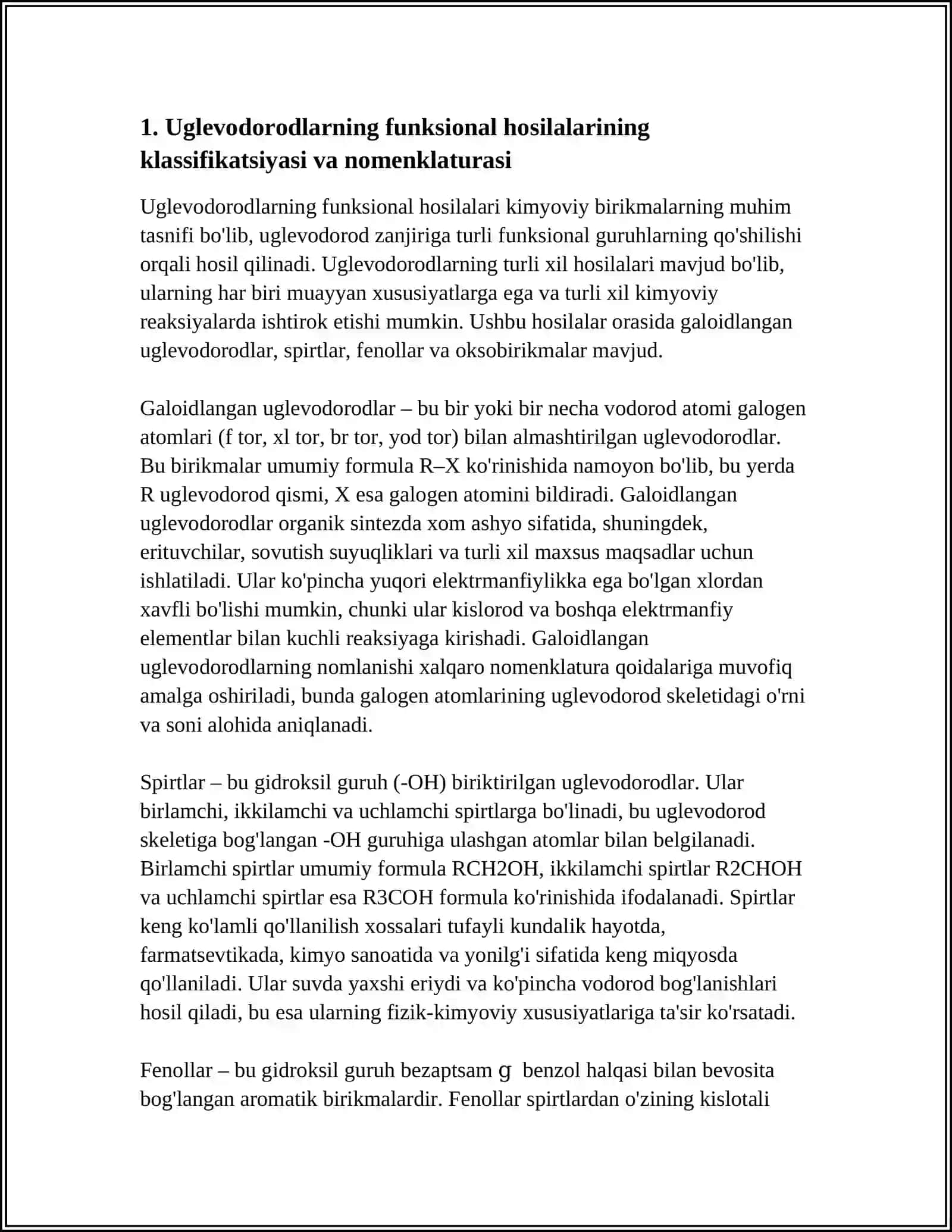 Uglevodorodlarning funksional hosilalarining klassifikatsiyasi va nomenklaturasi 4