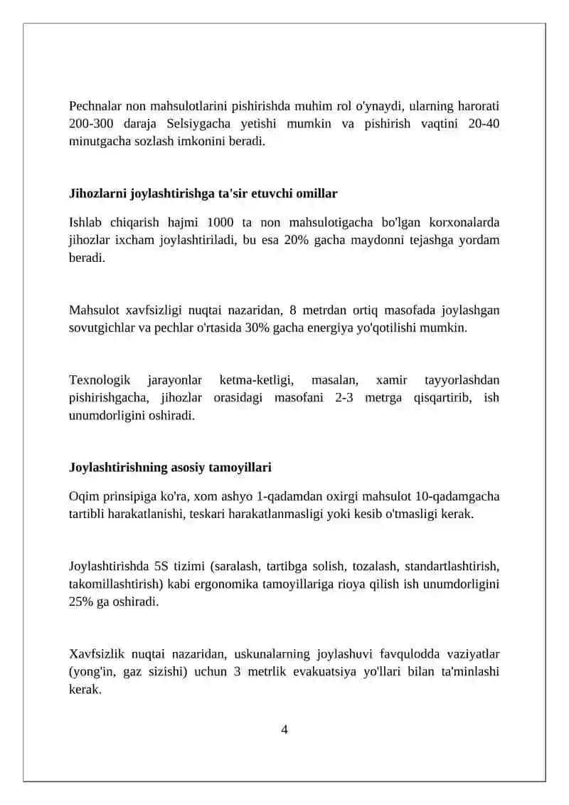 Texnologik jihozlarni non mahsulotlari sektorida joylashtirishni o'rganish 4