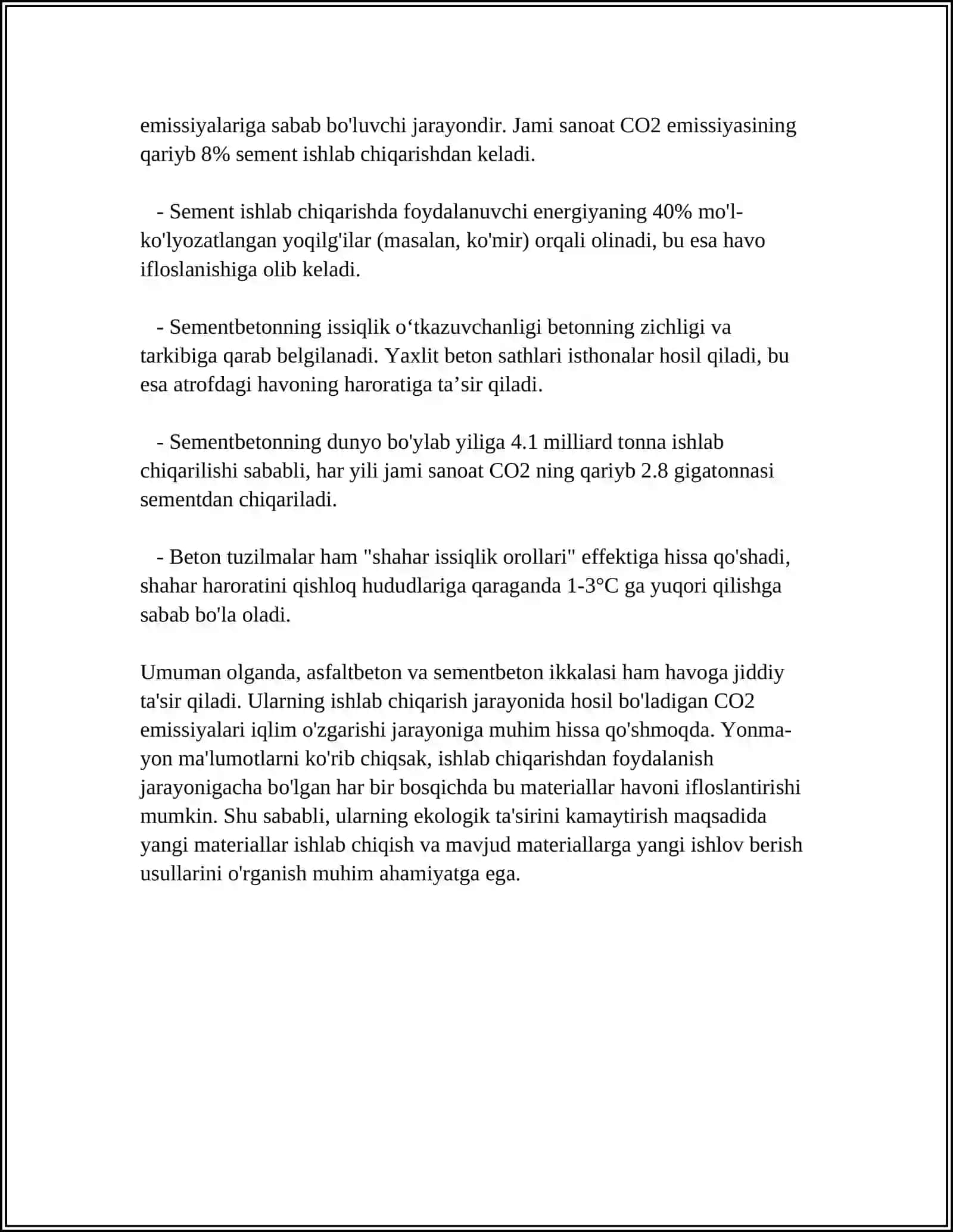 ASFALTBETON QORISHMASI VA SEMENTBETON QORISHMASINING ATROF MUHITGA TA'SIRI 4