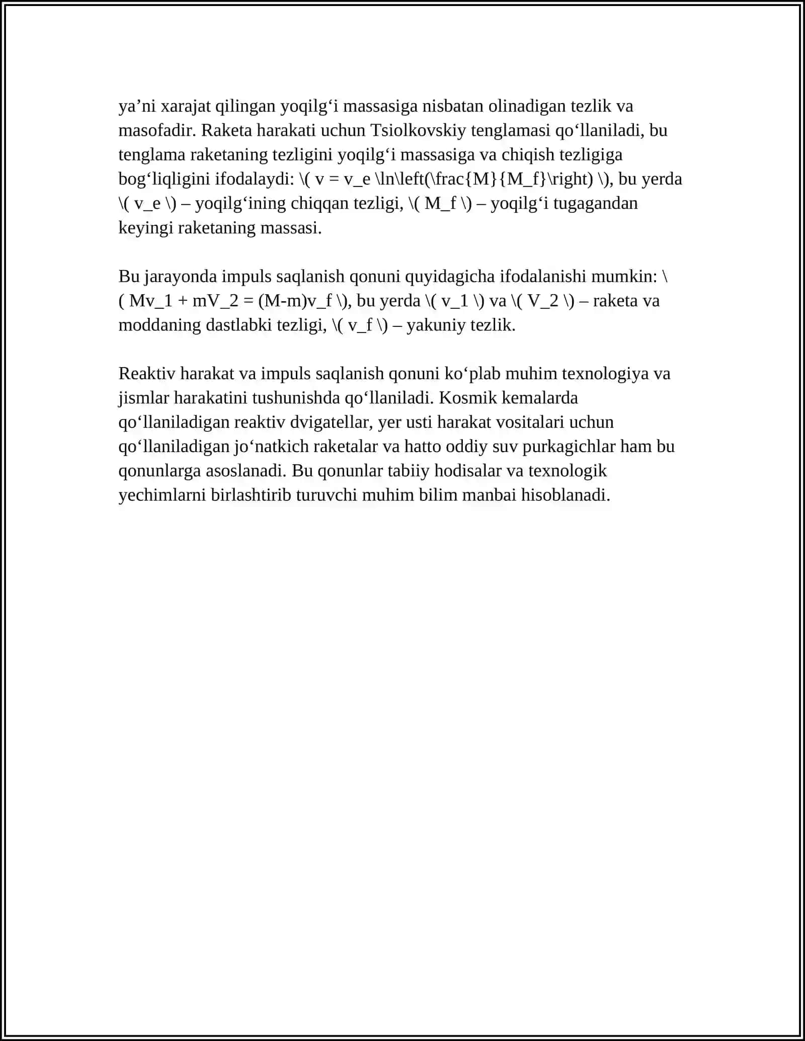REAKTIV HARAKAT. MARKAZIY MAYDONDAGI HARAKAT. KEPLER QONUNLARI. SHARLARNING TO'QNASHUVI 4