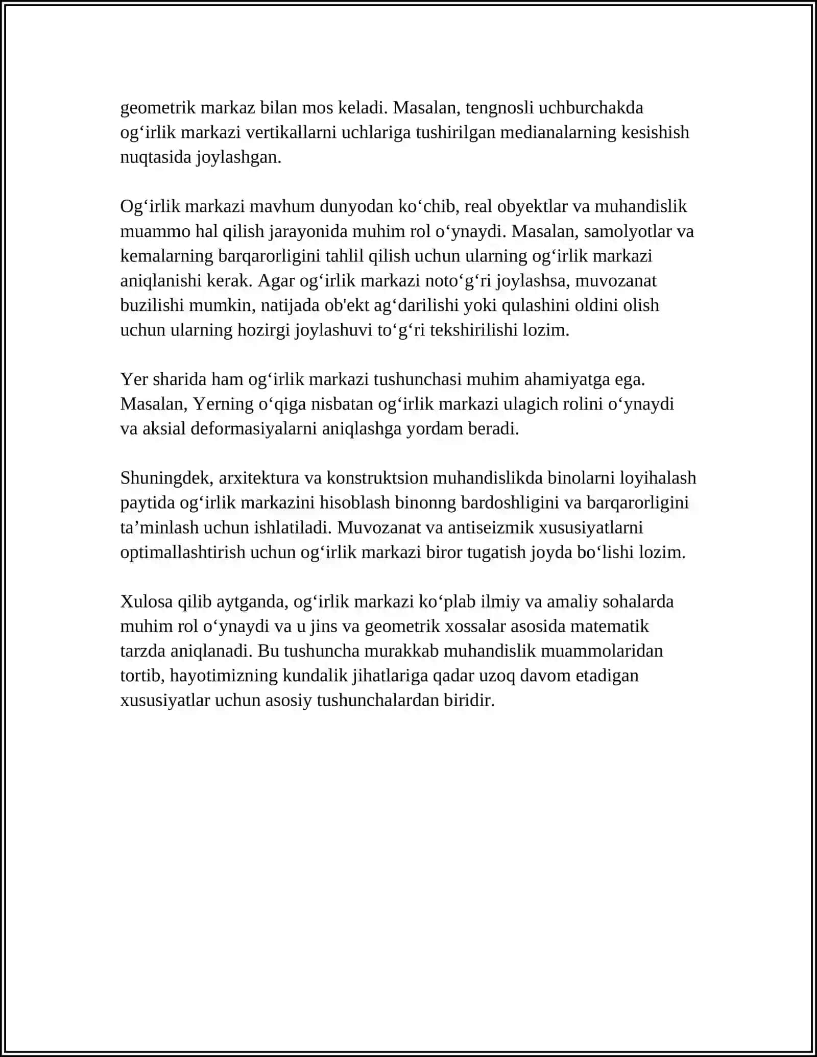 Og‘irlik markazi: tushuncha va matematik asoslari 4