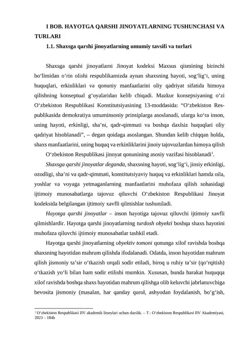 HAYOTGA QARSHI JINOYATLARNING UMUMIY TAVSIFI 4