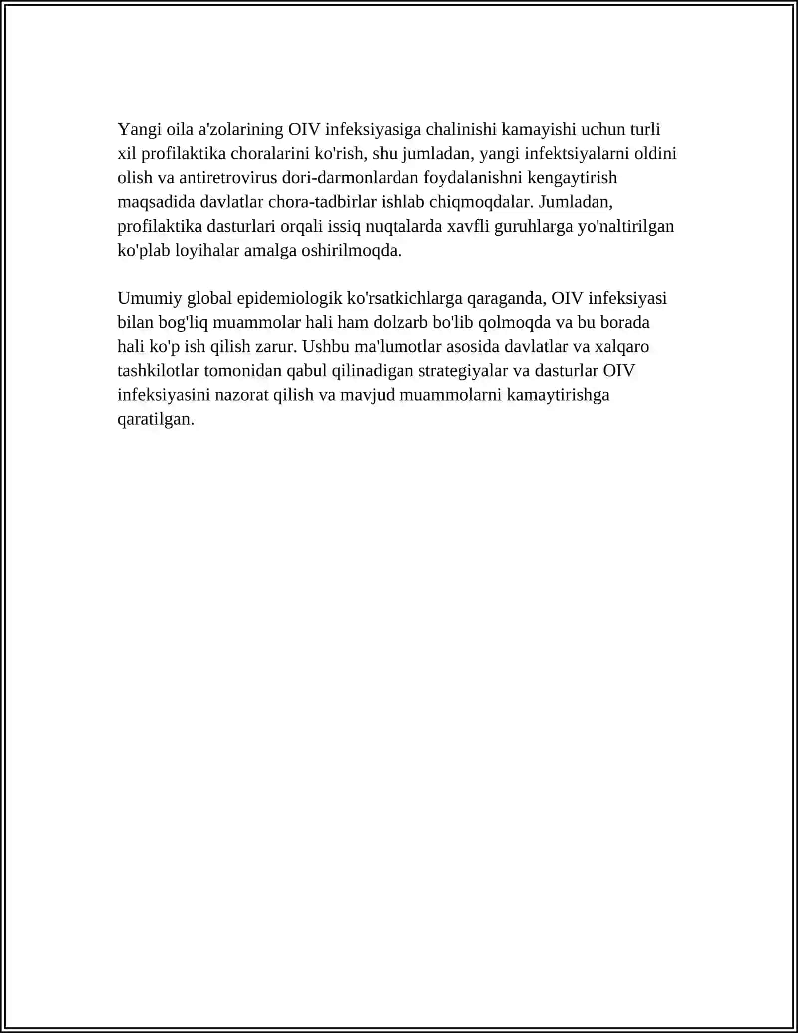 OIV INFEKSIYASI BO'YICHA DUNYODAGI RESPULIKASIDA EPIDIMIOLOGIK VAZIYATLAR 2024-2025-o'quv yili REFERAT 4