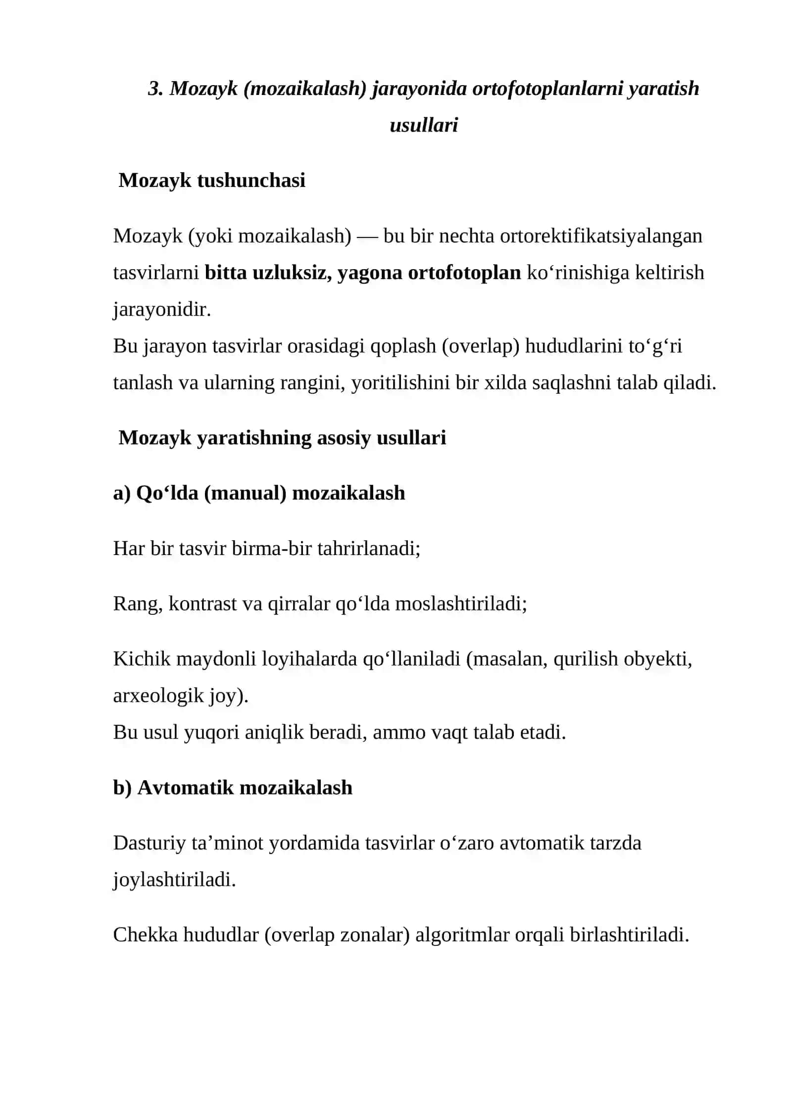 MOZAYKDA ORTOFOTOPLANLARNI YARATISH USULLARI 4
