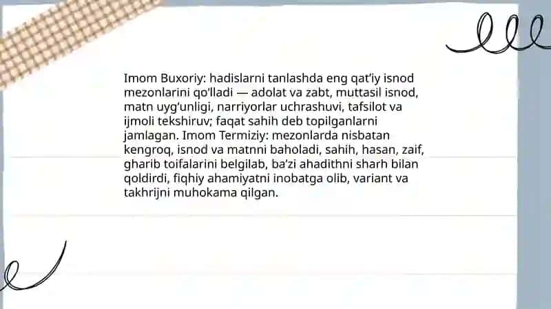 Imom Buxoriy va Imom Termiziyning hadis ilmiga qoʻshgan hissalarini qiyosiy tahlil 4