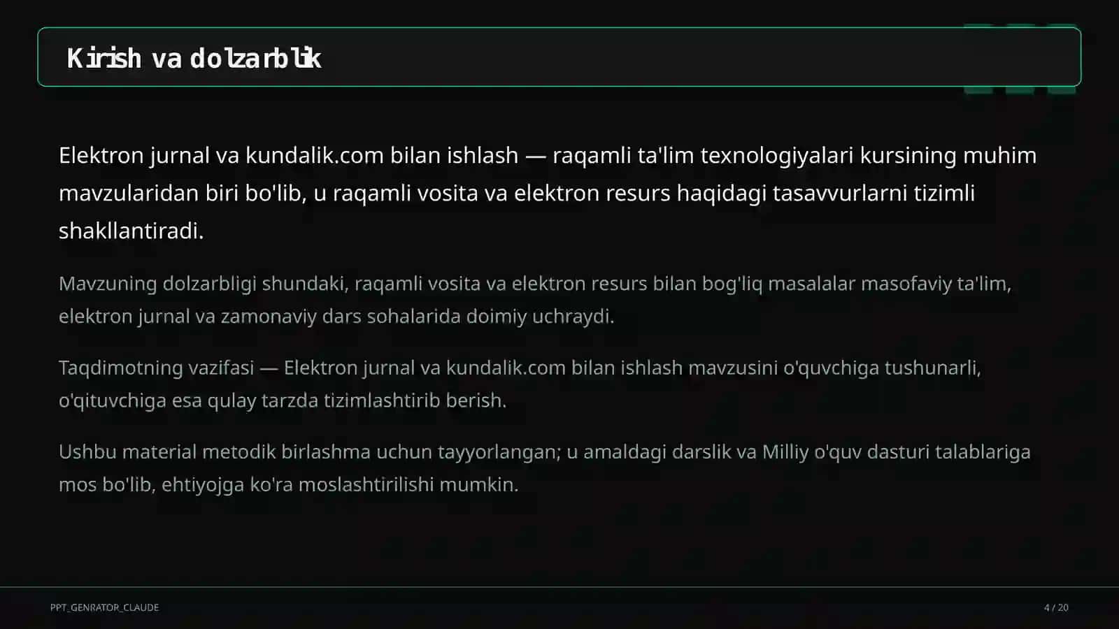 Dars rejasi 4