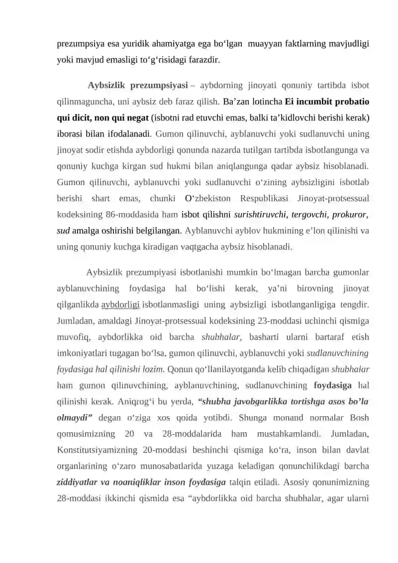 O'ZBEKISTON RESPUBLIKASI KONSTITUTSIYASIDA AYBSIZLIK PREZUMSIYASI 4