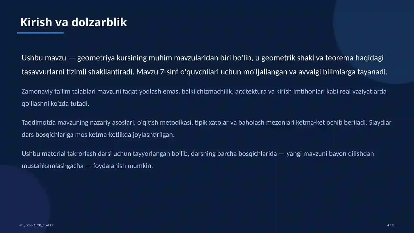 Geometriyaning boshlang'ich tushunchalari: nuqta, to'g'ri chiziq, kesma (7-sinf) 4