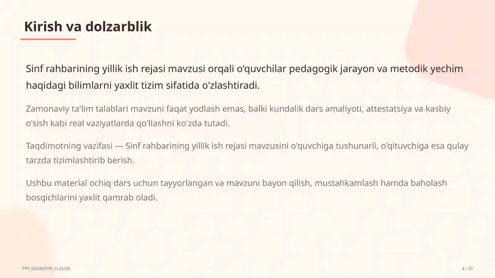 Sinf rahbarining yillik ish rejasi 4