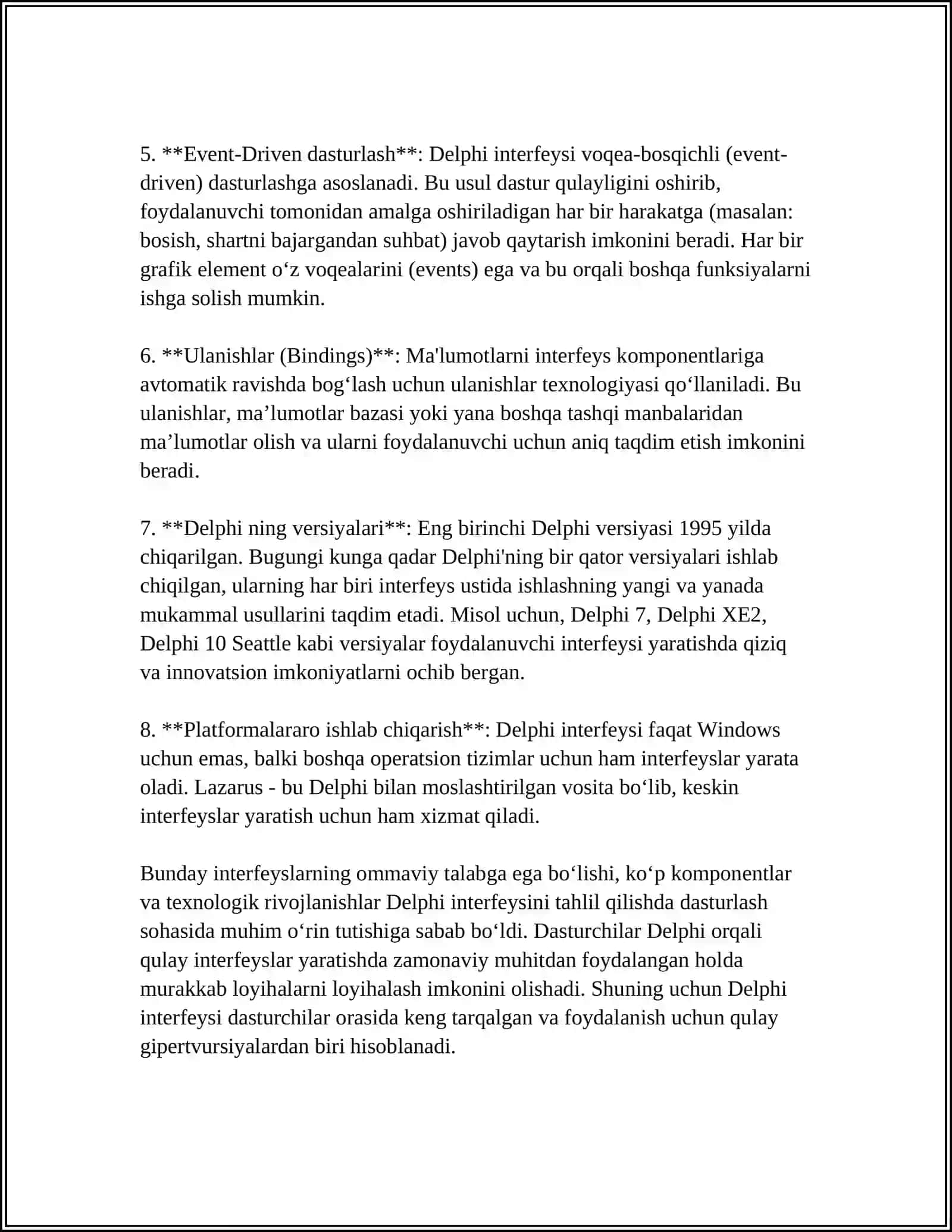 DELPHI DASTURLASH MUHITI 4