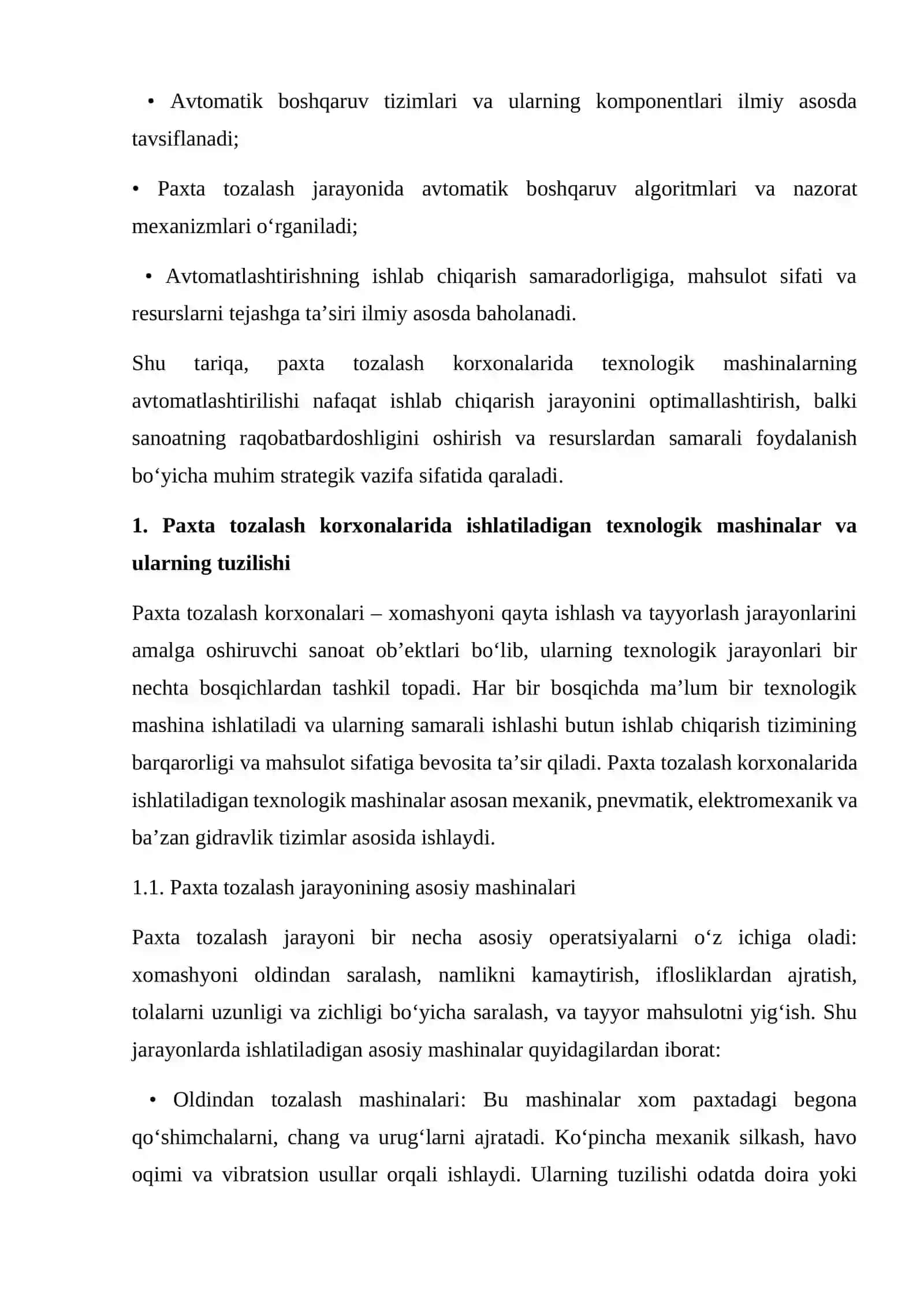 Paxta tozalash korxonalari texnologik mashinalarining avtomatlashtirish 4
