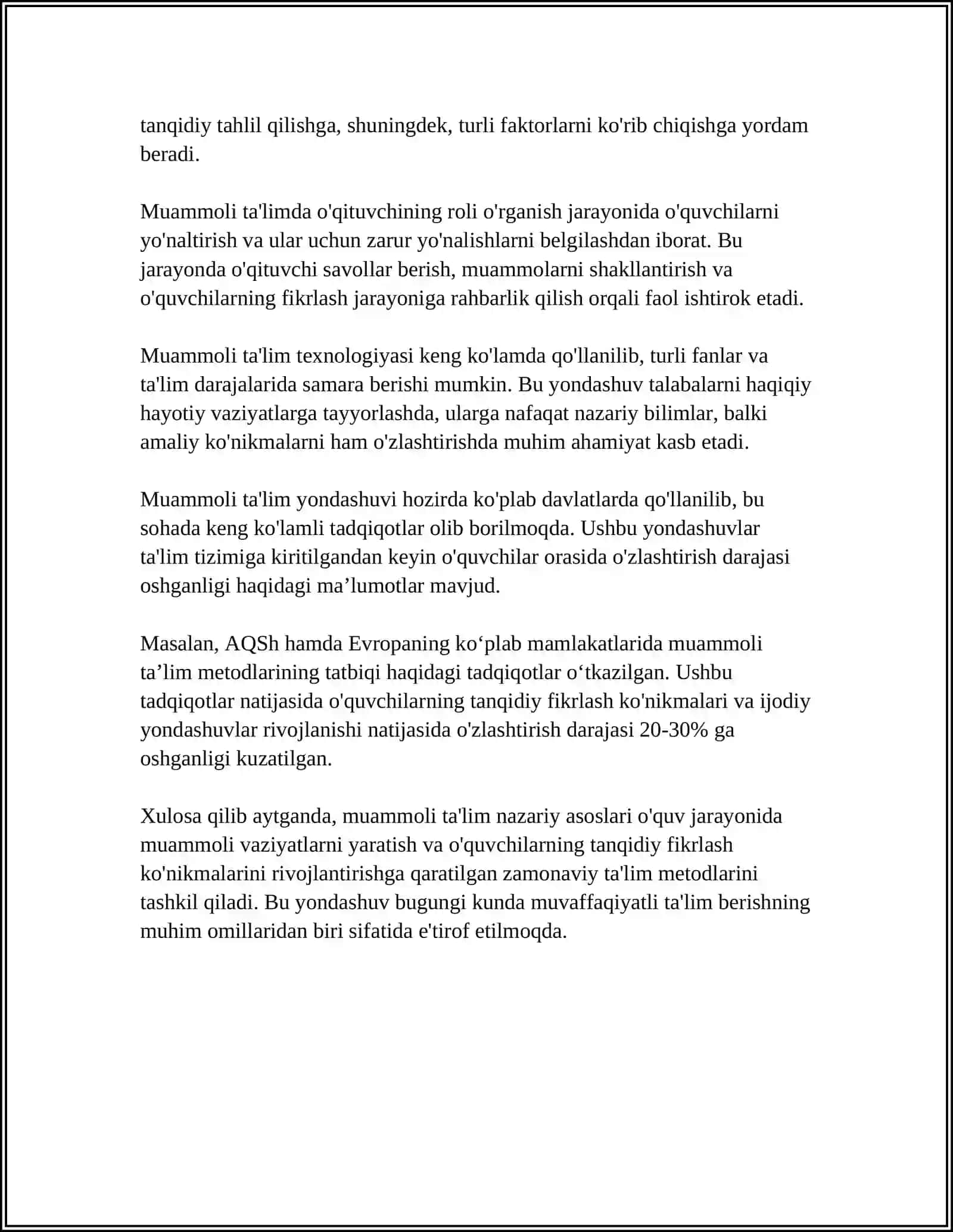 TA'LIM SAMARADORLIGINI OSHIRISHDA MUAMMOLI TALIM TEXNOLOGIYALARIDAN FOYDALANISH 4