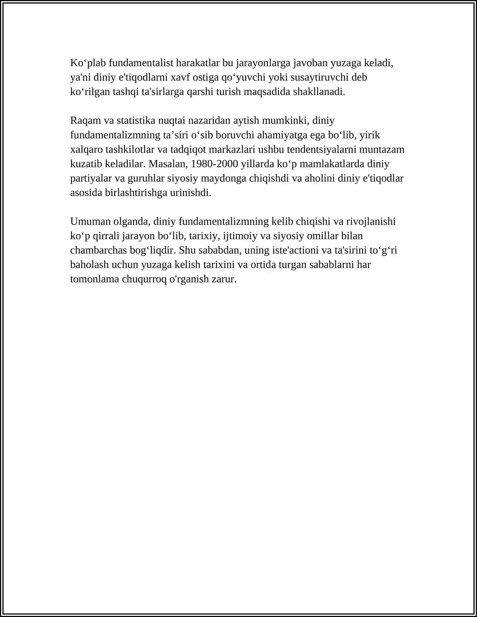 DINIY FUNDAMENTALIZM, RADIKALIZM VA TERRORIZIMNING TARXI VA YŌLANISHLAR 4