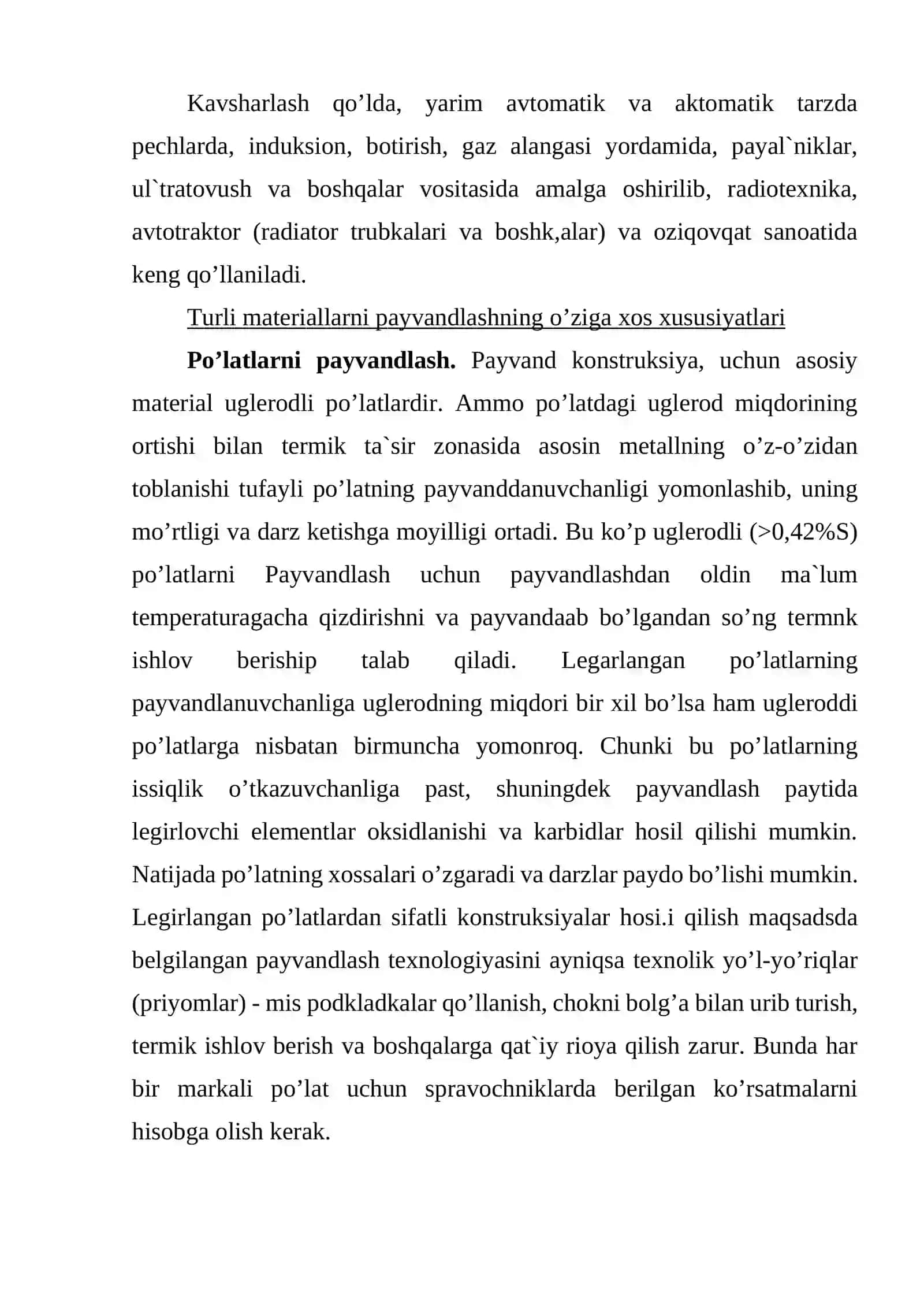 Mеtаllаrni nаplаvkа qilish, kаvshаrlаsh vа turli usullаr bo’yichа pаyvаndlаsh tеxnоlоgiyasi 4